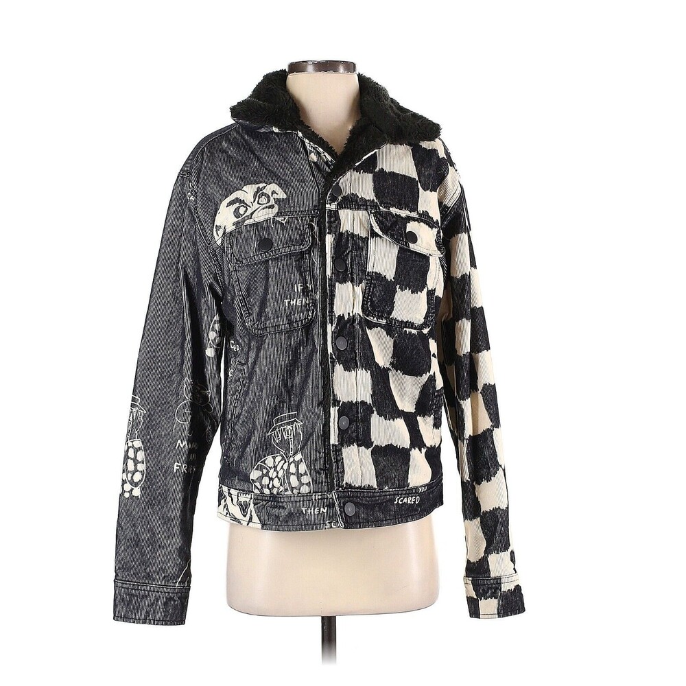 Mia Lee UO Urban Outfitters Bold Graphic Corduroy Trucker Jacket Fleece Lined XS